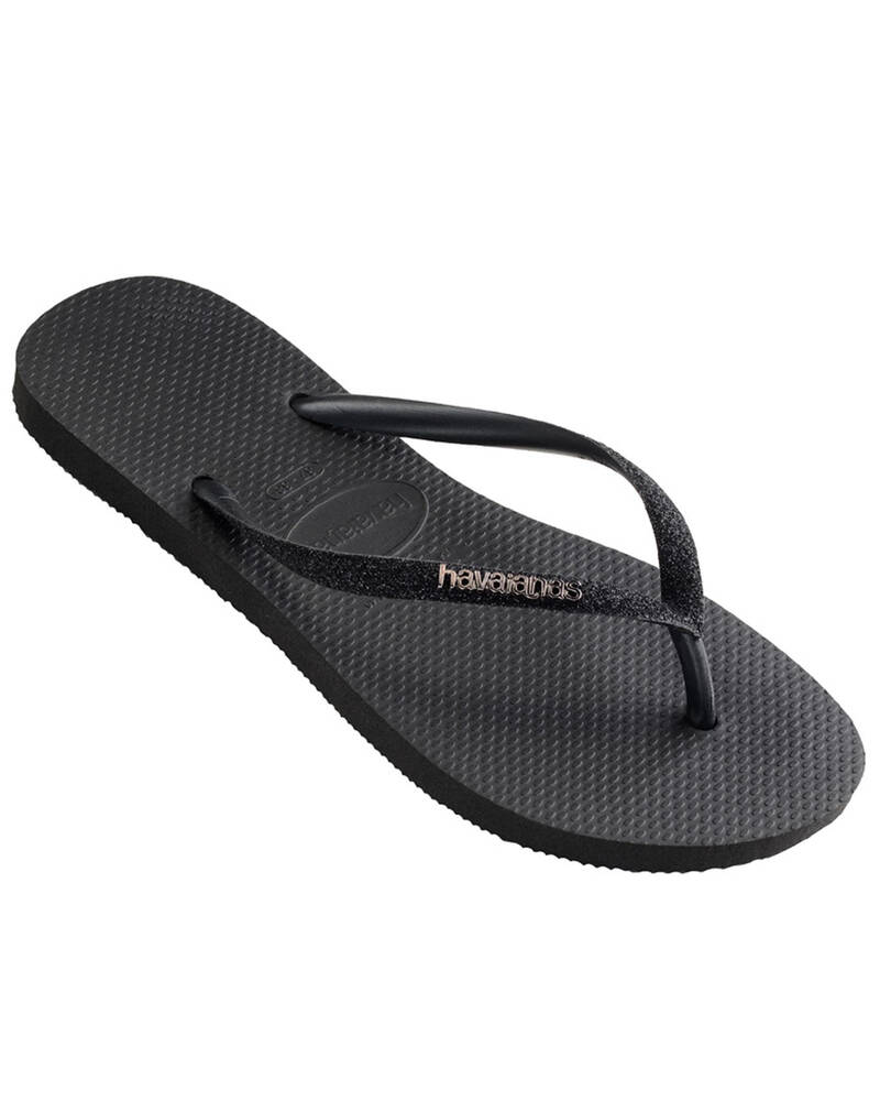 Havaianas Slim Metal Logo Glitter Thongs for Womens