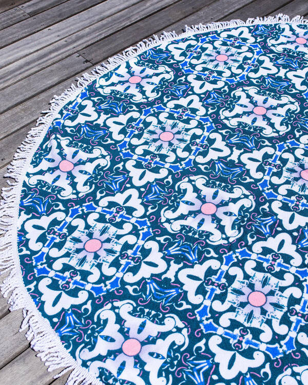 Kaiami Lisbon Tile Mandala Round Towel for Womens