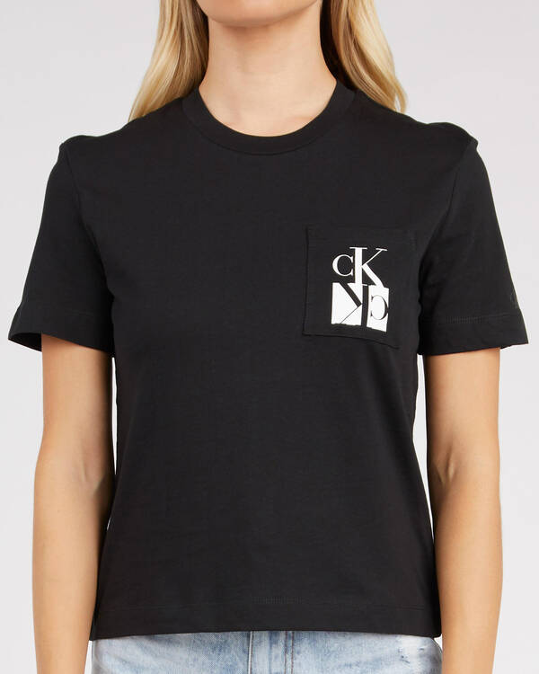 Calvin Klein Jeans Mirrored Monogram Pocket T-Shirt for Womens