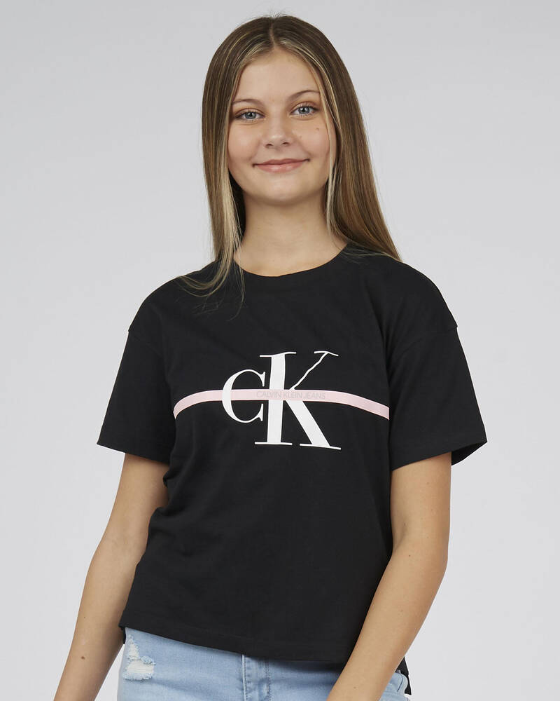 Calvin Klein Girls' Mongram Stripe T-Shirt for Womens
