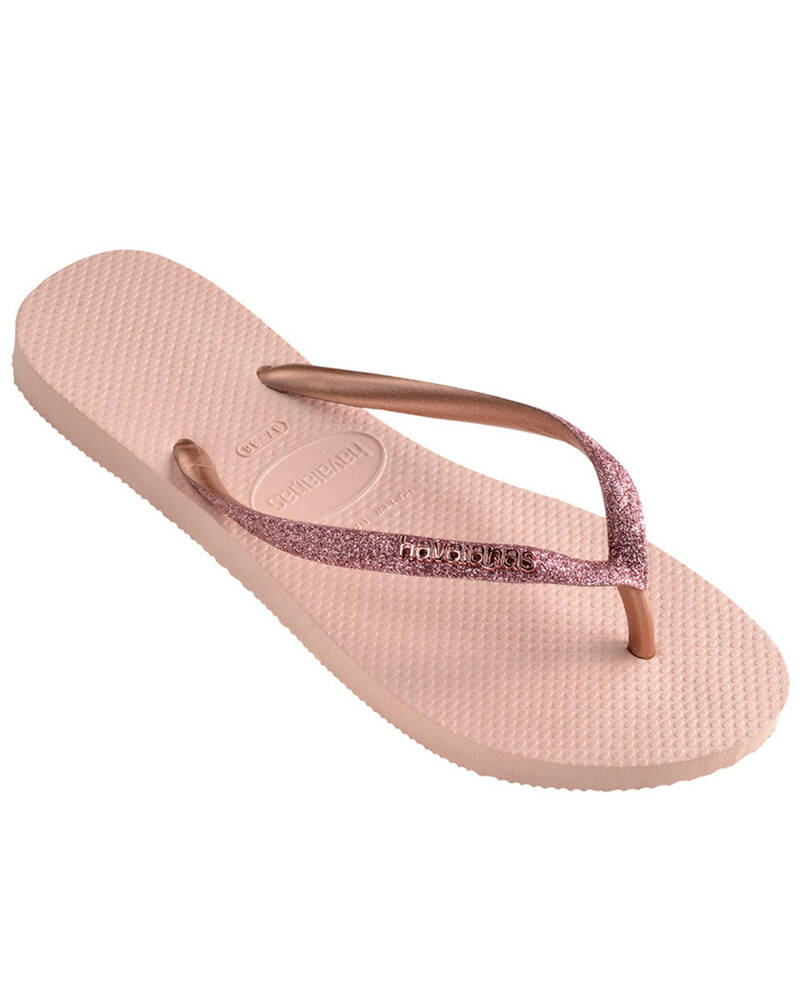 Havaianas Slim Metal Logo Glitter Thongs for Womens