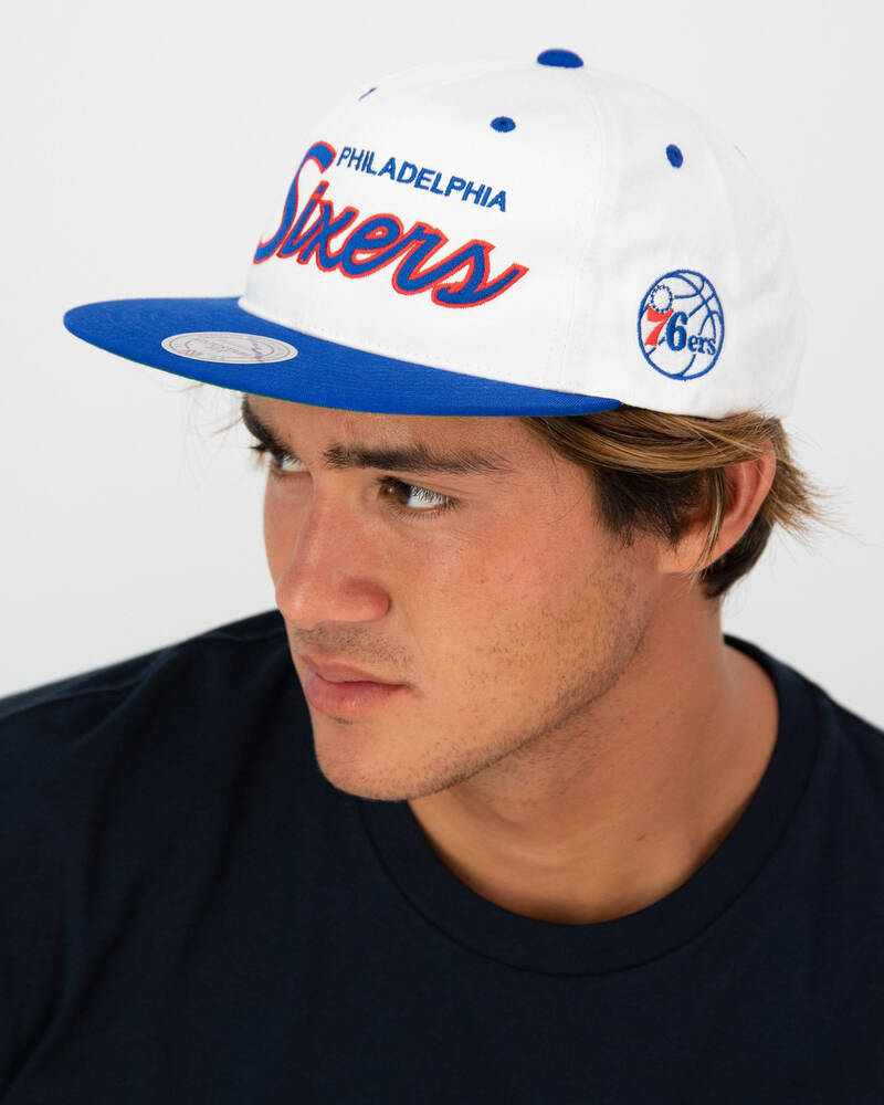 Mitchell & Ness 76ers Script Throwback Snapback for Mens