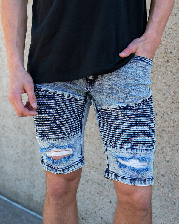 Lucid Grid Denim Shorts for Mens