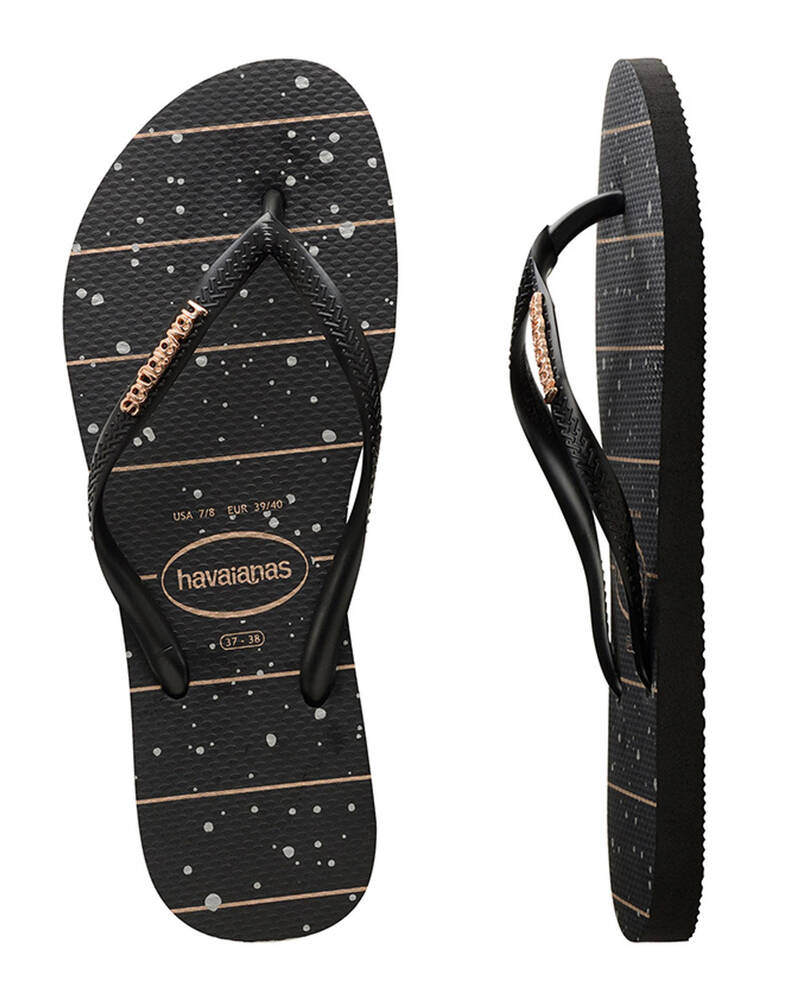 Havaianas Slim Metal Logo Prints Thongs for Womens