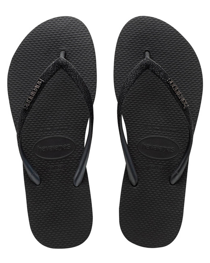Havaianas Slim Metal Logo Glitter Thongs for Womens