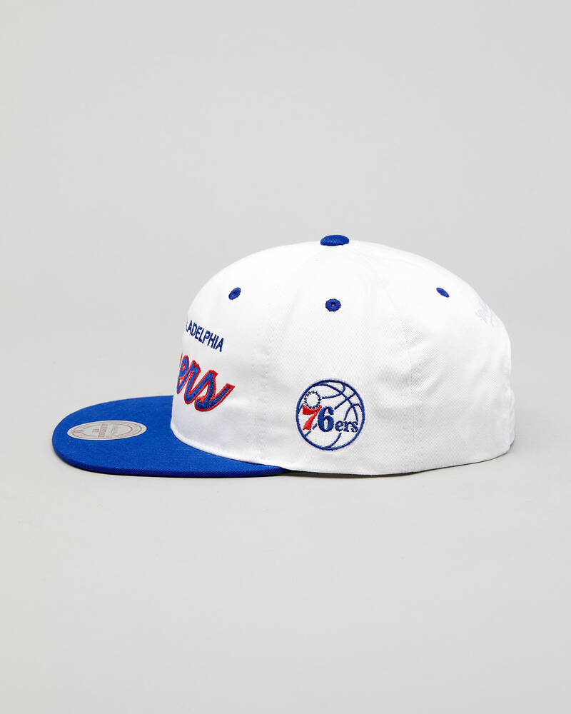 Mitchell & Ness 76ers Script Throwback Snapback for Mens