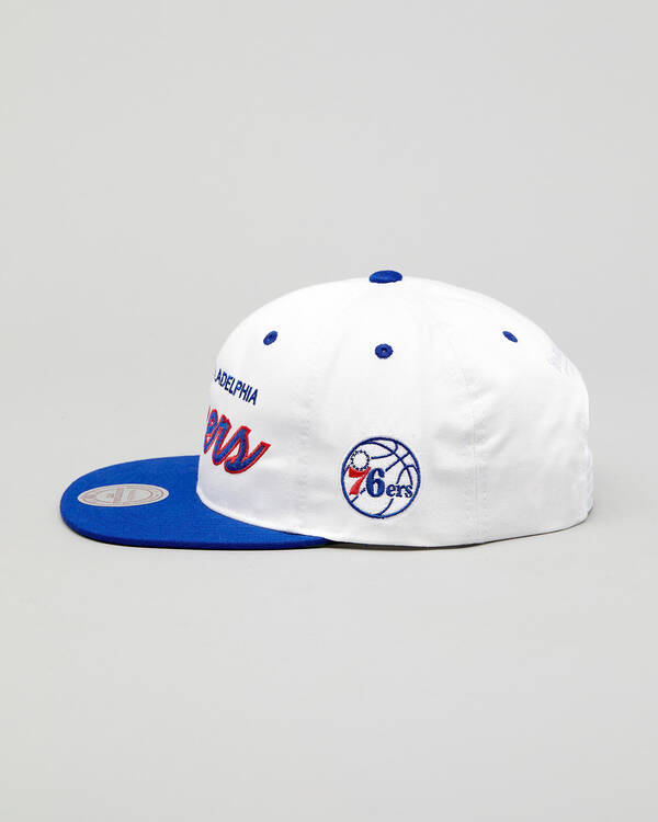 Mitchell & Ness 76ers Script Throwback Snapback for Mens