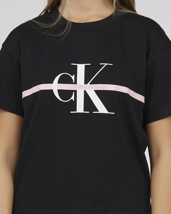 Calvin Klein Girls' Mongram Stripe T-Shirt for Womens
