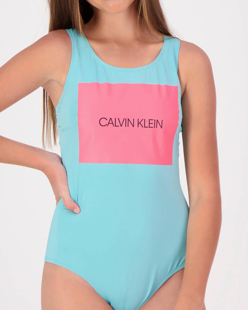 Calvin Klein Girls Core Placed Logo One Piece Swimsuit for Womens