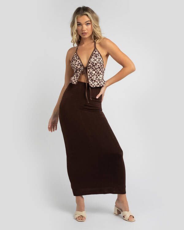 Red Berry Kenny Print Halter Top for Womens