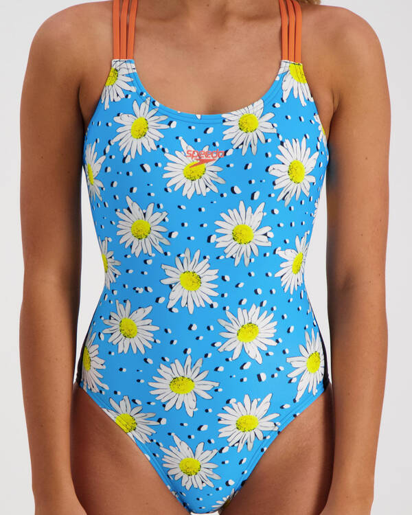 Speedo Ditsy Daisy Cross Back One Piece Swimsuit for Womens