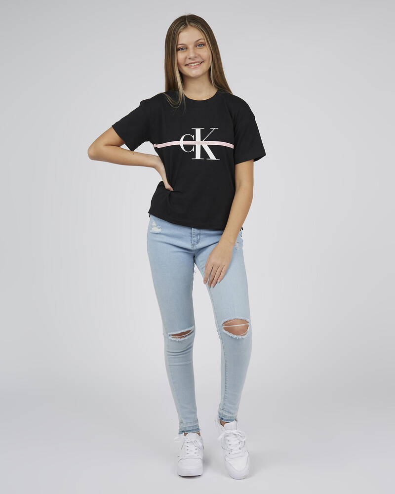 Calvin Klein Girls' Mongram Stripe T-Shirt for Womens