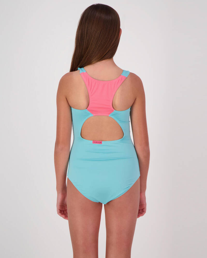 Calvin Klein Girls Core Placed Logo One Piece Swimsuit for Womens