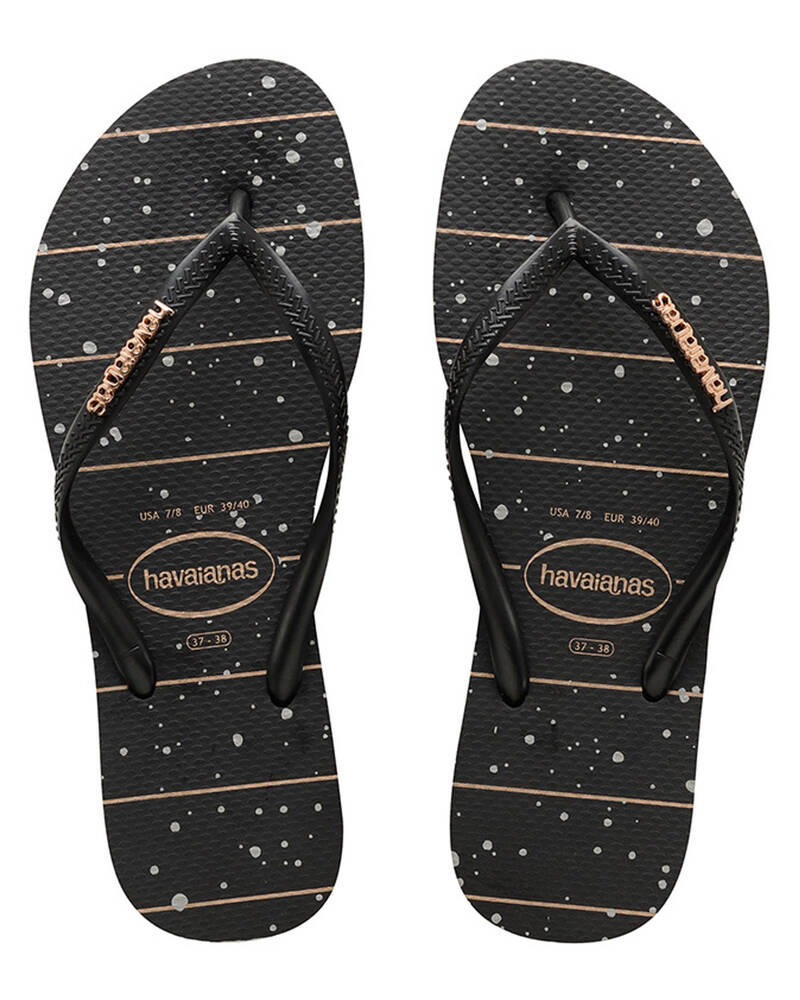 Havaianas Slim Metal Logo Prints Thongs for Womens