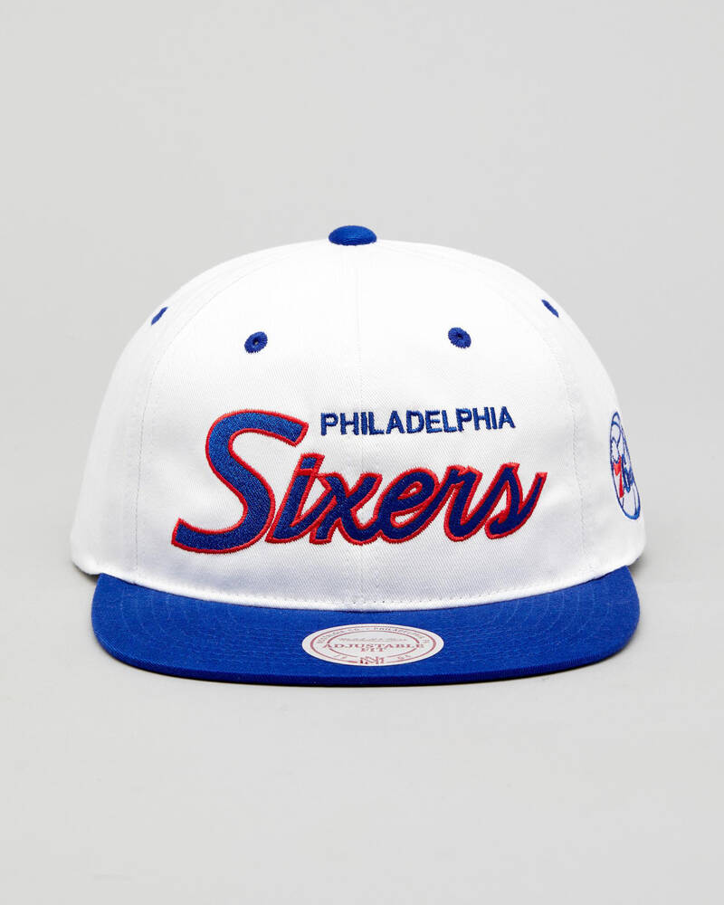 Mitchell & Ness 76ers Script Throwback Snapback for Mens
