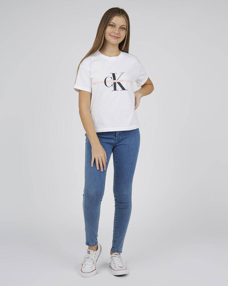Calvin Klein Girls' Mongram Stripe T-Shirt for Womens
