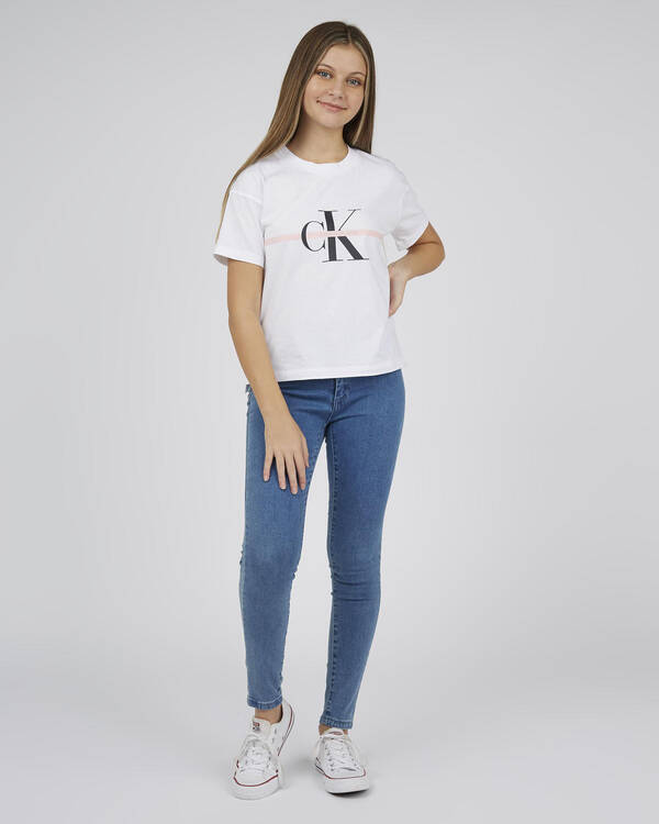 Calvin Klein Girls' Mongram Stripe T-Shirt for Womens