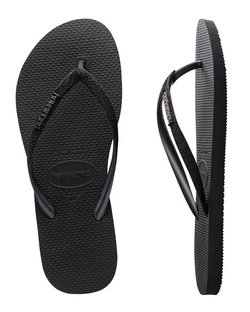 Havaianas Slim Metal Logo Glitter Thongs for Womens