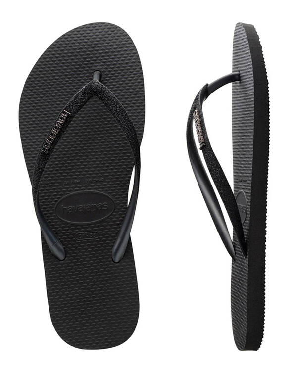 Havaianas Slim Metal Logo Glitter Thongs for Womens