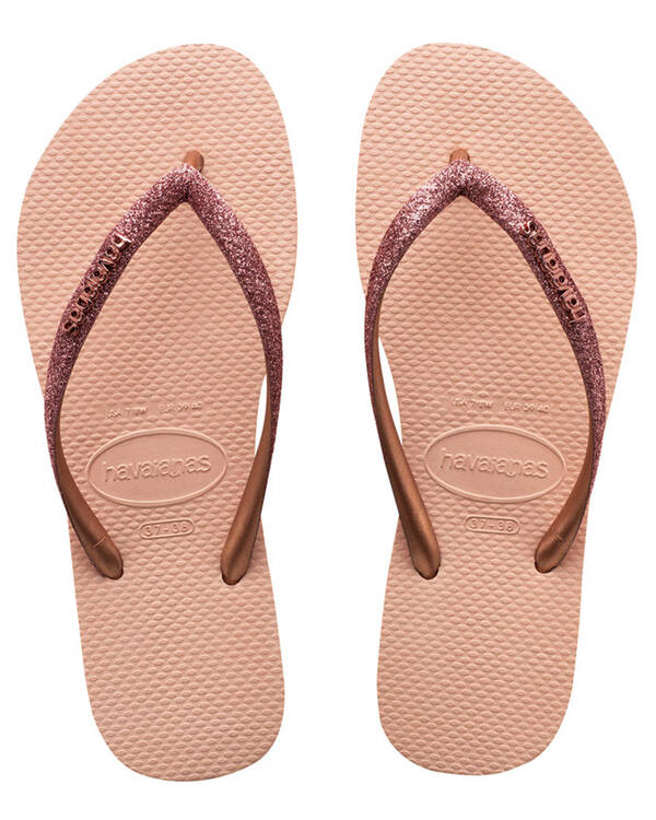 Havaianas Slim Metal Logo Glitter Thongs for Womens