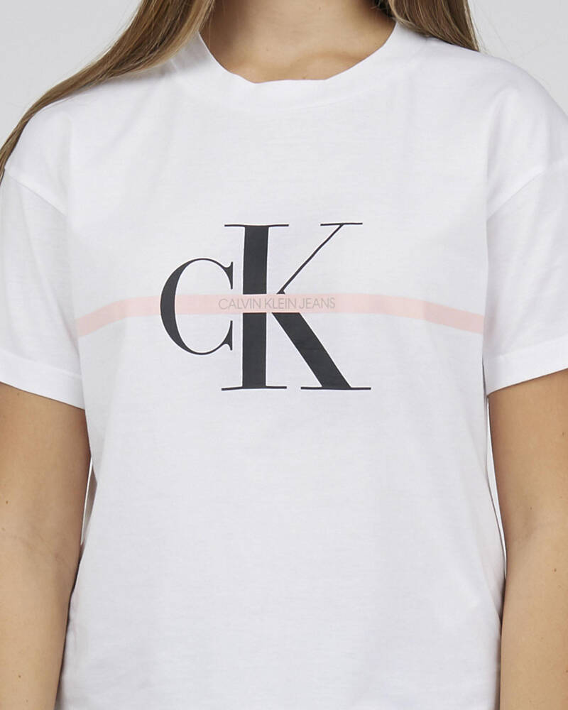 Calvin Klein Girls' Mongram Stripe T-Shirt for Womens