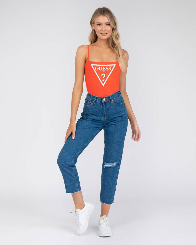GUESS Jeans Reflective Neon Logo Bodysuit for Womens