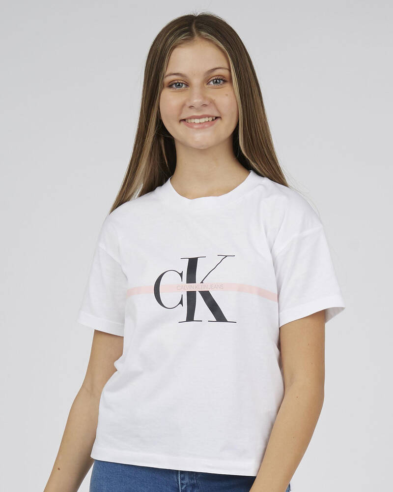 Calvin Klein Girls' Mongram Stripe T-Shirt for Womens