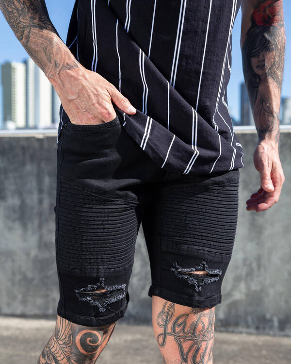 Lucid Grid Denim Shorts for Mens