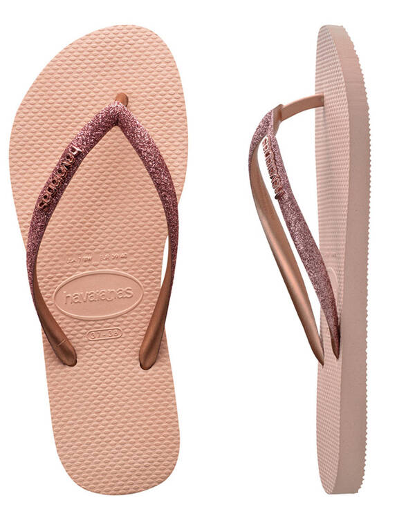 Havaianas Slim Metal Logo Glitter Thongs for Womens