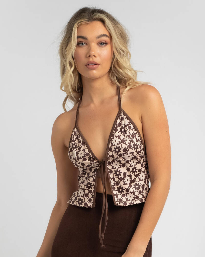 Red Berry Kenny Print Halter Top for Womens